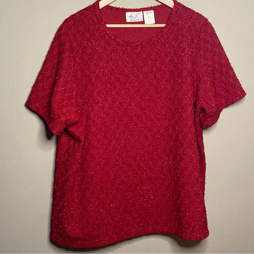 Kathie Lee Top Women Size 26W/28W Red Short Sleeve Made In The USA Polyester